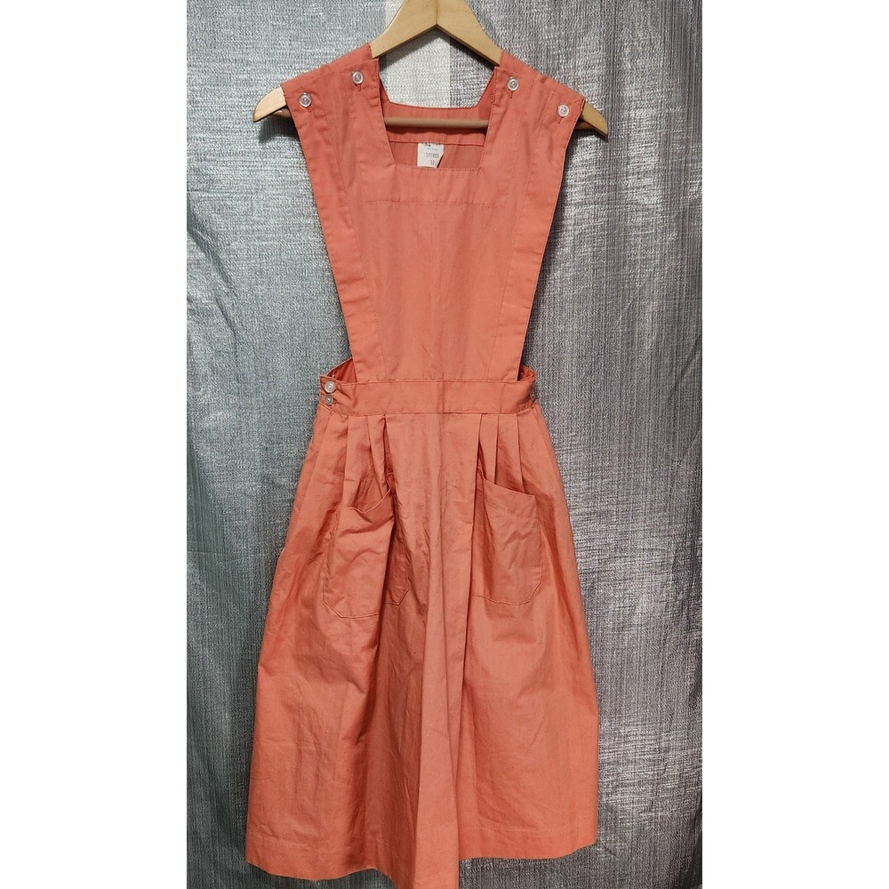 Vintage Dilly Uniform Coral Pinafore Apron Dress USA Candy Striper Prairie Retro
